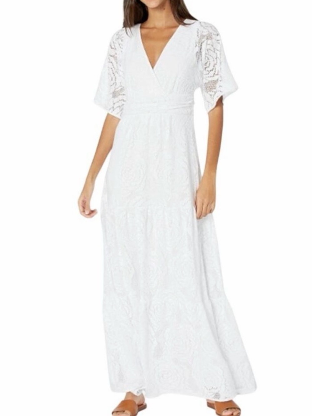 Lilly Pulitzer XS Parigi Maxi Dress White Rose Lace Bridal Engagement V Neck - Picture 14 of 14